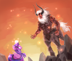 Size: 2000x1704 | Tagged: safe, artist:mlpanon, derpibooru import, lord tirek, twilight sparkle, twilight sparkle (alicorn), alicorn, pony, eye contact, female, magic, mare, mlpgdraws, twilight vs tirek