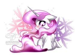 Size: 1300x960 | Tagged: safe, artist:tiffanymarsou, princess celestia, alicorn, pony, blushing, cewestia, female, filly, pink-mane celestia, sitting, solo, younger