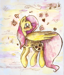 Size: 1076x1253 | Tagged: safe, artist:mufflinka, fluttershy, butterfly, pegasus, pony, solo, traditional art