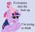 Size: 900x825 | Tagged: safe, artist:okiedokielowkey, derpibooru import, pinkie pie, twilight sparkle, earth pony, pony, artifact, colored, hat, image macro, meme, ponified, stfu, thinking, vulgar