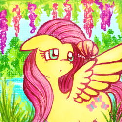 Size: 512x512 | Tagged: safe, artist:bubblymaika, fluttershy, butterfly, pegasus, pony, female, mare, solo