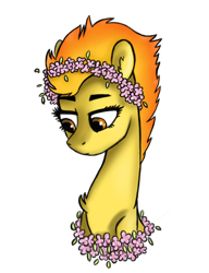 Size: 1000x1300 | Tagged: safe, artist:bitarddick, artist:jbond, artist:ан, derpibooru import, spitfire, pony, collaboration, flower, flower in hair, simple background, solo, white background