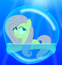 Size: 1900x2000 | Tagged: safe, artist:bladedragoon7575, fluttershy, pegasus, pony, bubble, peril, solo, underwater, watershy