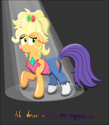 Size: 1270x1450 | Tagged: safe, artist:ultrathehedgetoaster, applejack, rarity, earth pony, hybrid, pony, simple ways, applejewel, body sharing, clothes, dialogue, fusion, hedgetoaster hybrid, partial body swap, rarihick, we have become one, what has science done