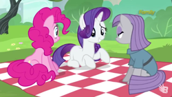 Size: 2560x1440 | Tagged: safe, screencap, maud pie, pinkie pie, rarity, earth pony, pony, unicorn, the gift of the maud pie