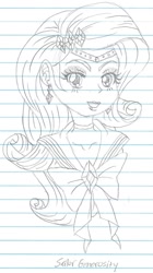 Size: 768x1372 | Tagged: safe, artist:haleyc4629, part of a set, rarity, human, equestria girls, bust, crossover, female, lineart, lined paper, manga attempt, monochrome, portrait, sailor generosity, sailor guardian, sailor moon, sailor scout, simple background, sketch, solo, traditional art