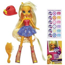 Size: 2000x2000 | Tagged: safe, applejack, equestria girls, cutie mark, doll, irl, official, photo, solo, sticker, toy