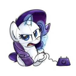 Size: 1024x1021 | Tagged: safe, artist:littleblackraencloud, rarity, pony, unicorn, angry, magic, phone, solo, telekinesis