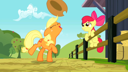 Size: 1280x720 | Tagged: safe, screencap, apple bloom, applejack, earth pony, pony, the last roundup, female, mare