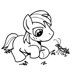 Size: 945x945 | Tagged: safe, artist:megasweet, big macintosh, earth pony, insect, pony, colt, grasshopper, male, stallion, younger