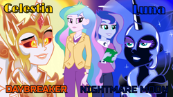 Size: 1334x750 | Tagged: safe, artist:3d4d, daybreaker, nightmare moon, princess celestia, princess luna, principal celestia, vice principal luna, a royal problem, equestria girls, duality, equestria girls-ified