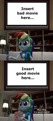 Size: 1920x4320 | Tagged: safe, artist:lance-pizon, derpibooru import, rainbow dash, equestria girls, 3d, female, food, popcorn, solo, source filmmaker, template