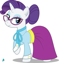 Size: 2000x2119 | Tagged: safe, artist:arifproject, rarity, pony, unicorn, school daze, alternate hairstyle, clothes, female, glasses, mare, raised hoof, schoolmarm rarity, simple background, solo, teacher, transparent background, vector