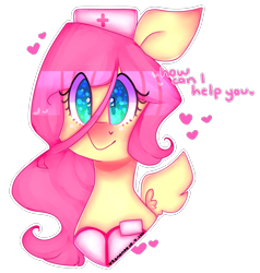 Size: 1907x2000 | Tagged: safe, artist:bunxl, fluttershy, pegasus, pony, hat, heart, nurse hat, nurse outfit, simple background, smiling, solo, transparent background