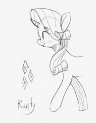 Size: 1080x1391 | Tagged: safe, artist:pinkieeighttwo, rarity, pony, unicorn, monochrome, sketch, solo, traditional art