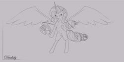 Size: 6400x3200 | Tagged: safe, artist:darksly, rarity, alicorn, pony, unicorn, fanfic, fanfic art, female, mare, princess, sketch, wings