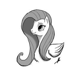 Size: 432x420 | Tagged: safe, artist:deviousshadow, fluttershy, pegasus, pony, black and white, grayscale, monochrome, solo