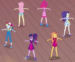 Size: 429x353 | Tagged: safe, screencap, fluttershy, pinkie pie, rainbow dash, rarity, sci-twi, sunset shimmer, twilight sparkle, better together, equestria girls, i'm on a yacht, cropped, feet, legs, sandals