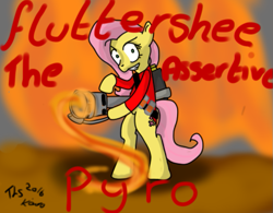 Size: 743x580 | Tagged: safe, artist:twilikessparkles, fluttershy, pegasus, pony, assertive, fire, pyro