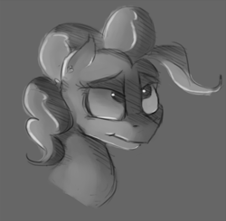 Size: 1118x1096 | Tagged: safe, artist:post-it, pinkie pie, earth pony, pony, bust, grayscale, monochrome, portrait, sketch, smiling, solo