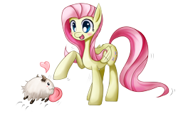 Size: 4092x2673 | Tagged: safe, artist:roshichen, fluttershy, pegasus, pony, blushing, crossover, league of legends, poro, simple background, transparent background