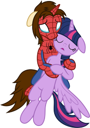 Size: 7500x10671 | Tagged: safe, artist:mactavish1996, artist:zoevulpez, derpibooru import, twilight sparkle, twilight sparkle (alicorn), alicorn, pony, absurd resolution, crossover, crossover shipping, crying, death, dying, female, mare, peter parker, sad, shipping, simple background, spider-man, spiders and magic: rise of spider-mane, spidertwi, transparent background, vector