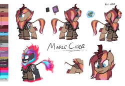 Size: 3476x2400 | Tagged: safe, artist:captainhoers, derpibooru import, spitfire, oc, oc:maple cider, kirin, nirik, :p, angry, book, clothes, female, kirin oc, magic, magic book, reference sheet, saddle bag, satchel, scales, tongue out, uniform, wonderbolts uniform