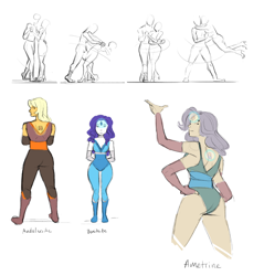 Size: 1280x1340 | Tagged: safe, artist:demdoodles, applejack, rarity, oc, oc:ametrine, human, dancing, female, fusion, fusion dance, gem, gemsona, humanized, lesbian, rarijack, shipping, steven universe