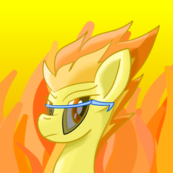 Size: 890x889 | Tagged: safe, artist:notadeliciouspotato, derpibooru import, spitfire, pegasus, pony, abstract background, bust, female, fire, mare, solo, sunglasses