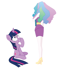 Size: 7390x9206 | Tagged: safe, artist:amarthgul, princess celestia, twilight sparkle, pony, equestria girls, absurd resolution, book, clothes, high heels, nicole oliver, powerpuff girls z, sara bellum, shoes, simple background, skirt, transparent background, vector, voice actor joke