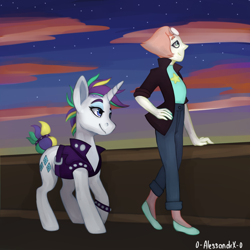 Size: 1024x1024 | Tagged: safe, artist:0-alessandrx-0, part of a set, rarity, pony, unicorn, alternate hairstyle, crossover, diamond and pearl, last one out of beach city, pearl (steven universe), punk, raripunk, steven universe