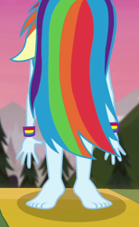 Size: 590x960 | Tagged: safe, derpibooru import, screencap, rainbow dash, better together, equestria girls, wake up!, wake up!: rainbow dash, barefoot, cropped, feet, female, solo, wristband, yoga, yoga mat