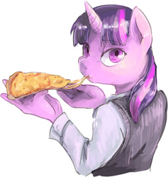 Size: 834x879 | Tagged: safe, artist:audrarius, derpibooru import, twilight sparkle, anthro, eating, pizza, simple background, solo