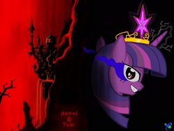 Size: 2048x1536 | Tagged: safe, artist:meirei, derpibooru import, twilight sparkle, twilight sparkle (alicorn), alicorn, pony, canterlot, corrupted, pixiv, solo, sombra eyes, tyrant sparkle