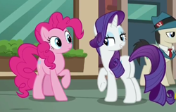 Size: 496x316 | Tagged: safe, screencap, pinkie pie, rarity, earth pony, pony, unicorn, the gift of the maud pie, female, horn, mare