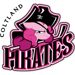 Size: 1233x1233 | Tagged: safe, artist:lyraheartstrngs, pinkie pie, earth pony, pony, ahl, hockey, ice hockey, logo, logo parody, pirate, portland pirates