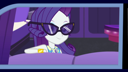 Size: 1280x720 | Tagged: safe, screencap, rarity, better together, driving miss shimmer, driving miss shimmer: rarity, equestria girls, bracelet, female, jewelry, limousine, solo, sunglasses