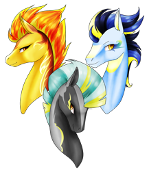 Size: 1996x2304 | Tagged: safe, artist:oneiria-fylakas, derpibooru import, soarin', spitfire, thunderlane, pony, alternate design, bust, portrait, simple background, transparent background