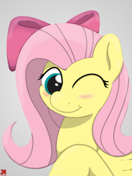 Size: 1000x1331 | Tagged: safe, artist:ljdamz1119, fluttershy, pegasus, pony, bow, flutterbow, hair bow, solo, wink