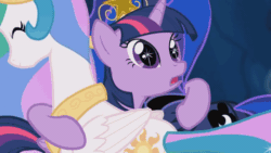 Size: 480x270 | Tagged: safe, screencap, princess celestia, princess luna, twilight sparkle, twilight sparkle (alicorn), alicorn, pony, princess twilight sparkle (episode), big crown thingy, gif, hug, jewelry, non-animated gif, regalia, sparkles