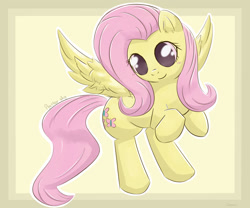 Size: 1800x1500 | Tagged: safe, artist:gamijack, fluttershy, pegasus, pony, blushing, cute, flying, shyabetes, solo, wrong eye color
