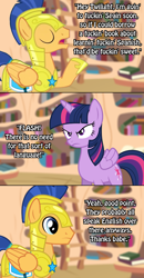 Size: 550x1054 | Tagged: safe, derpibooru import, flash sentry, twilight sparkle, twilight sparkle (alicorn), alicorn, pony, annoyed, comic, exploitable meme, eyes closed, female, frown, glare, idiot sentry, mare, meme, open mouth, vulgar