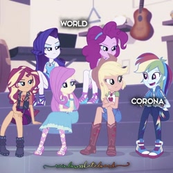 Size: 640x640 | Tagged: safe, edit, edited screencap, screencap, applejack, fluttershy, pinkie pie, rainbow dash, rarity, sunset shimmer, equestria girls, coronavirus, covid-19, cropped, humane five