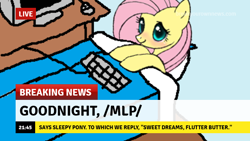 Size: 640x360 | Tagged: safe, fluttershy, pegasus, pony, /mlp/, bed, break your own news, computer, good night