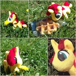 Size: 1066x1066 | Tagged: safe, artist:noxi1_48, sunset shimmer, cute, flower, food, grass, plushie, shimmerbetes, solo, waffle