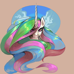 Size: 1000x1000 | Tagged: safe, artist:wynnchi, princess celestia, alicorn, pony, female, long mane, looking at you, mare, smiling, solo