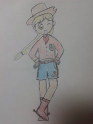 Size: 1536x2048 | Tagged: safe, applejack, human, clothes, female, humanized, traditional art