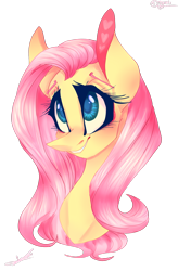 Size: 1024x1558 | Tagged: safe, artist:jgreti, fluttershy, pegasus, pony, bust, grin, portrait, simple background, solo, transparent background