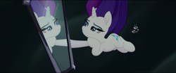 Size: 1920x808 | Tagged: safe, screencap, rarity, storm king, pony, unicorn, my little pony: the movie, bobblehead, cute, falling, female, mare, mirror, narcissism, raribetes, rarity being rarity, solo