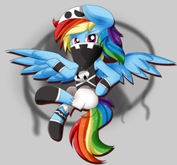 Size: 1495x1400 | Tagged: safe, artist:supera14ever, derpibooru import, rainbow dash, pegasus, pony, bandana, clothes, cosplay, costume, female, graffiti, gray background, hat, heart eyes, looking at you, mare, pokémon, simple background, solo, team skull, team skull grunt, wingding eyes